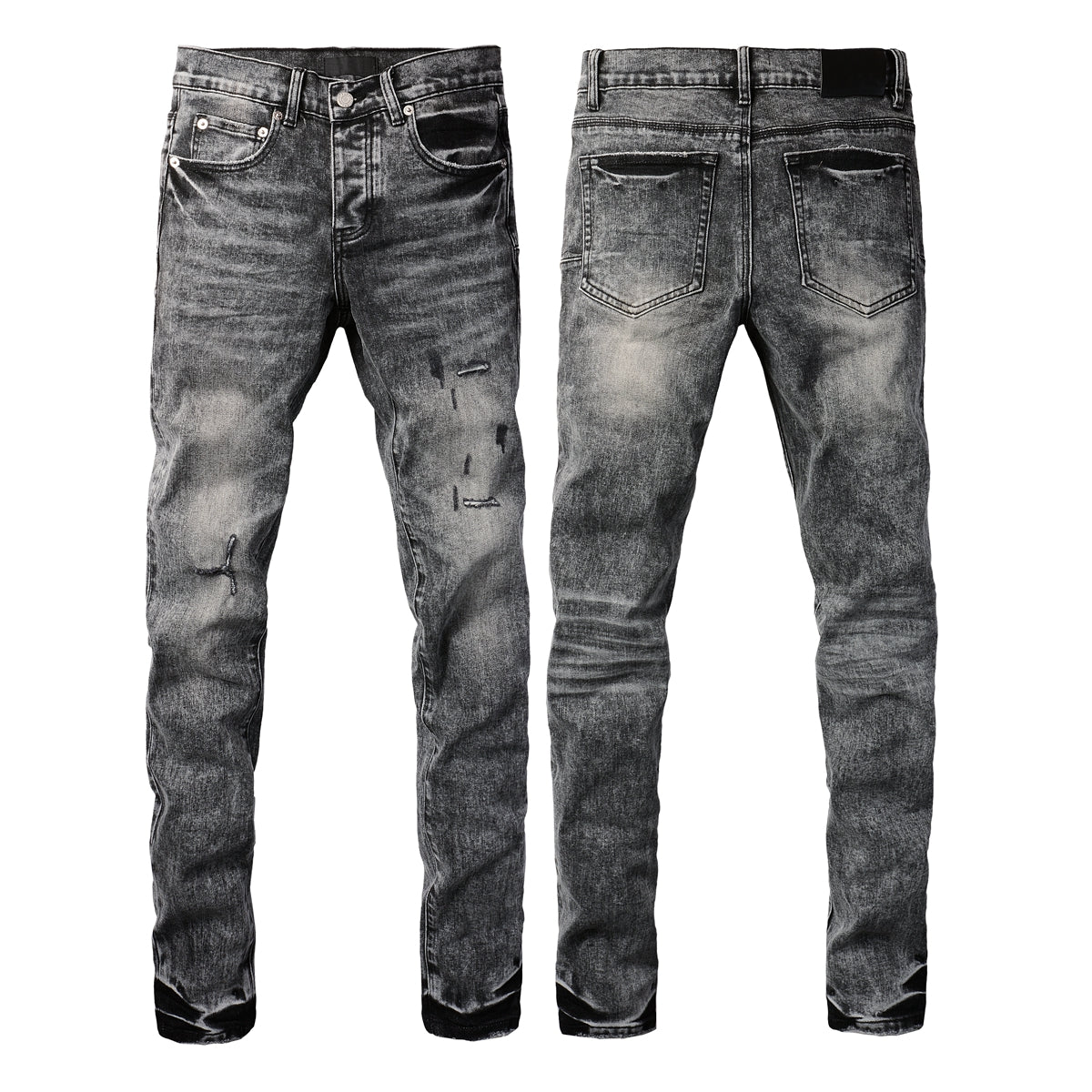 Men Distressed Grey Washed skinny Jeans Ripped Scratch style 9105