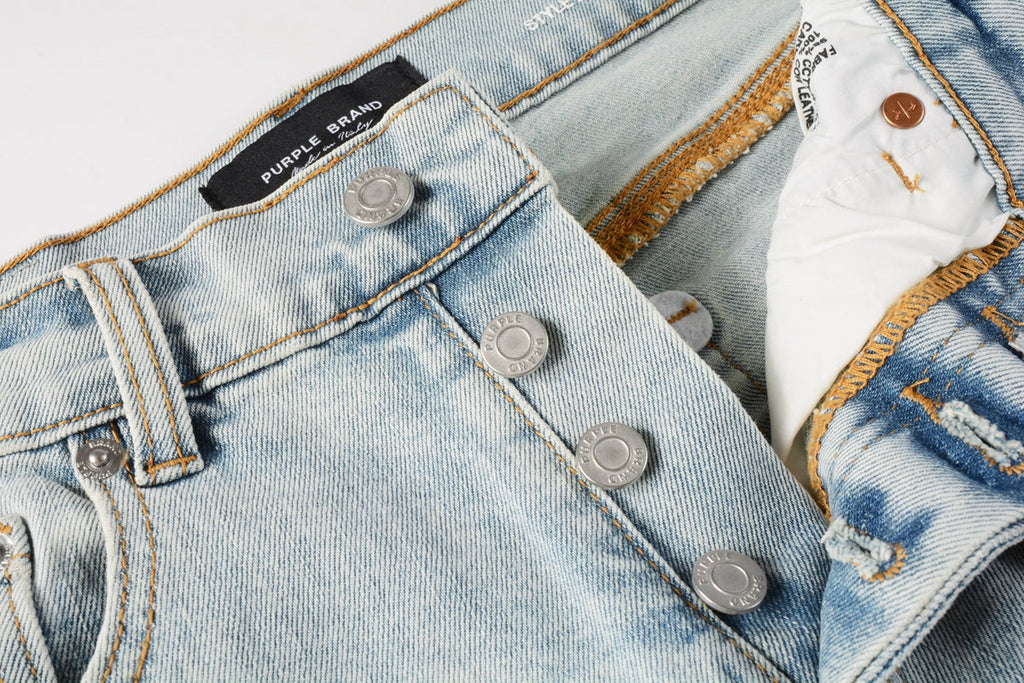 Men Streetwear Denim Shorts Light Blue Wash with White Paint Splatters and Distressed Raw Hem 5006