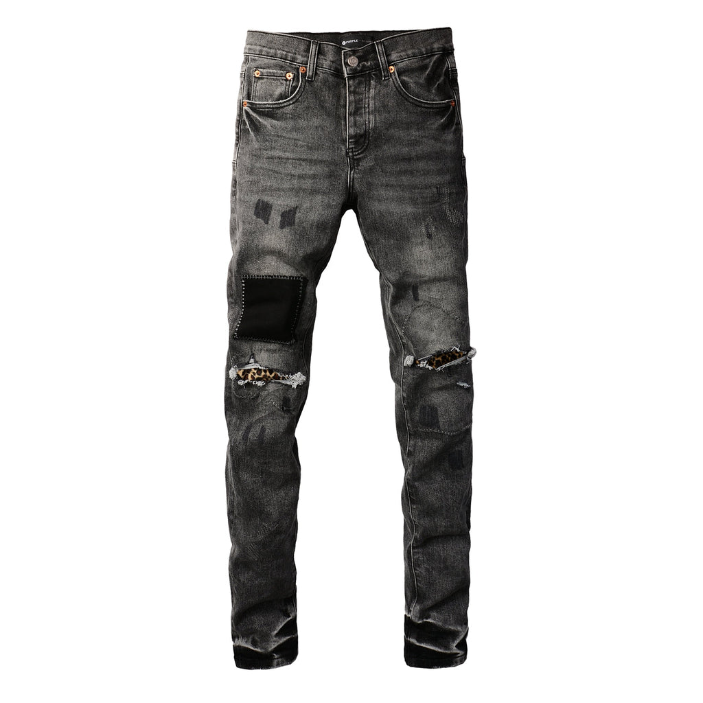 Men Classic Streetwear Jeans Distressed Grey Ripped skinny Fit 9103