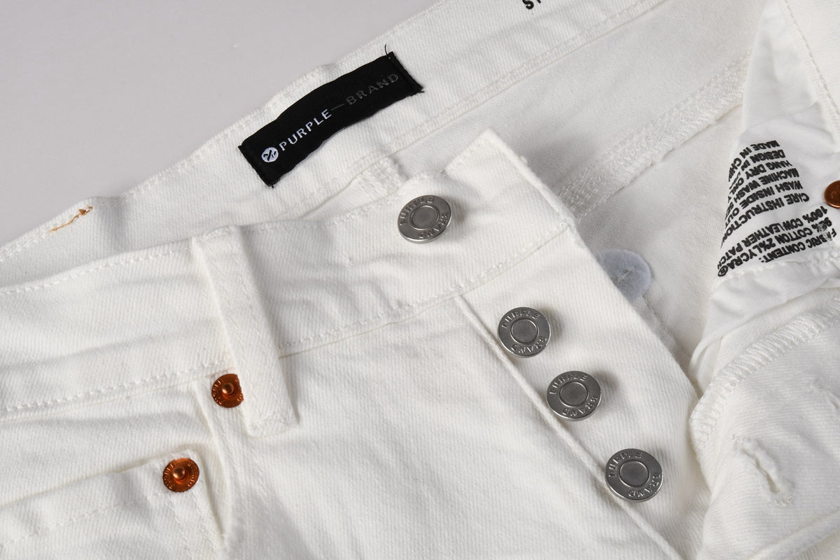 Men Classic Streetwear Skinny Jeans Solid White with Subtle Distressed Details PU9118