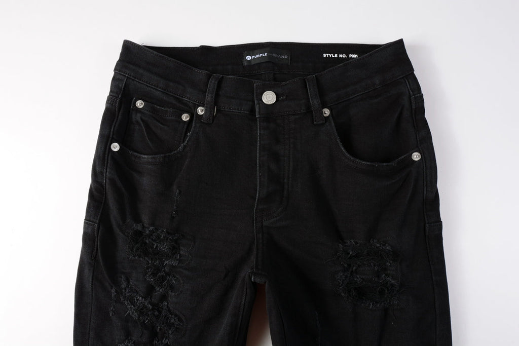 Men Distressed Black Skinny Jeans with Heavy Ripped Design and Grunge Streetwear Vibe 9108