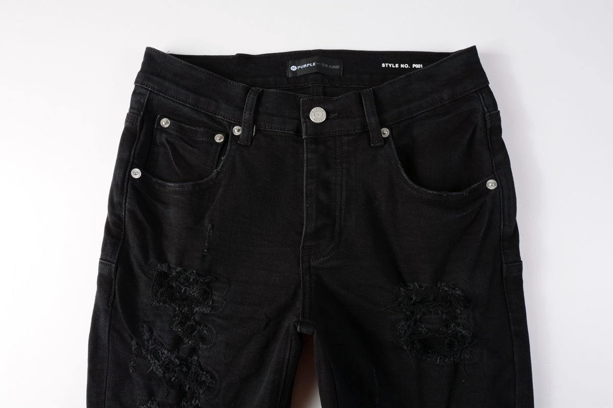 Men Distressed Black Skinny Jeans with Heavy Ripped Design and Grunge Streetwear Vibe 9108