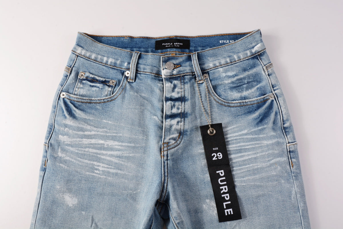 Men Streetwear Light Blue Denim Shorts with Vintage Wash and Raw Hem Finish 5091