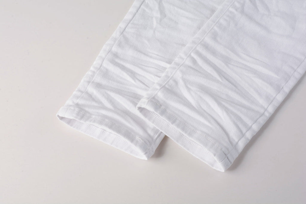 Men Streetwear Skinny Jeans White Wash with Minimalist Textured Finish 9024