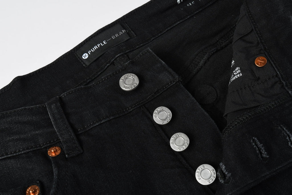 Men Streetwear Skinny Jeans Black Wash with Distressed Details and Multi - Color Paint Splash 9121