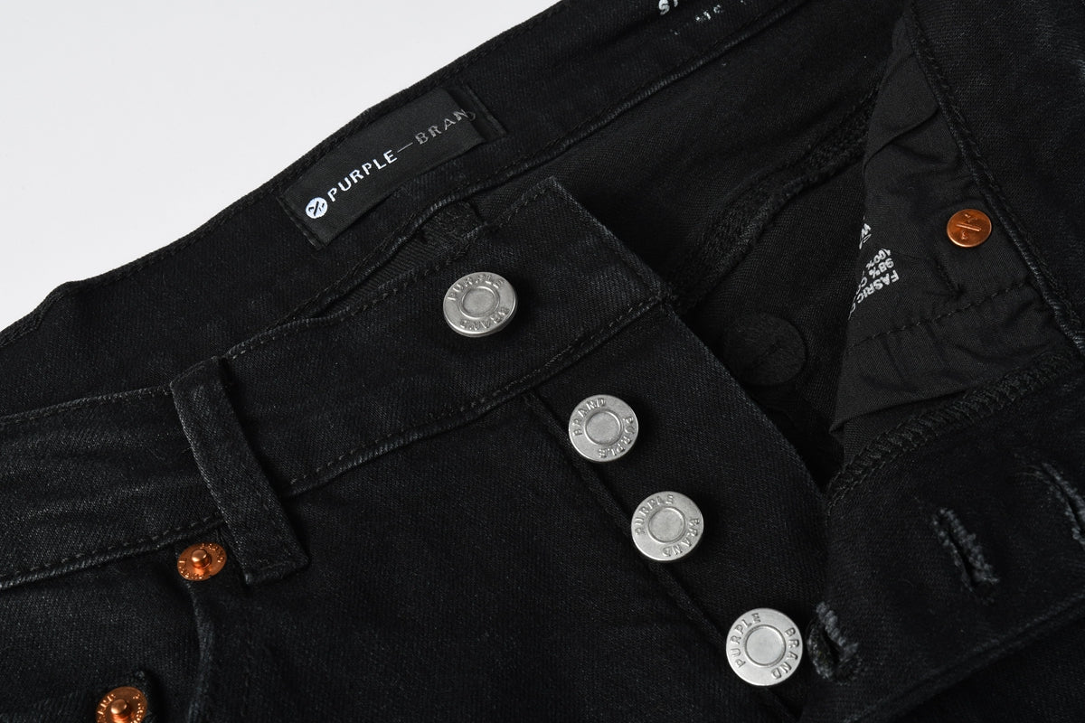 Men Streetwear Skinny Jeans Black Wash with Distressed Details and Multi - Color Paint Splash 9121