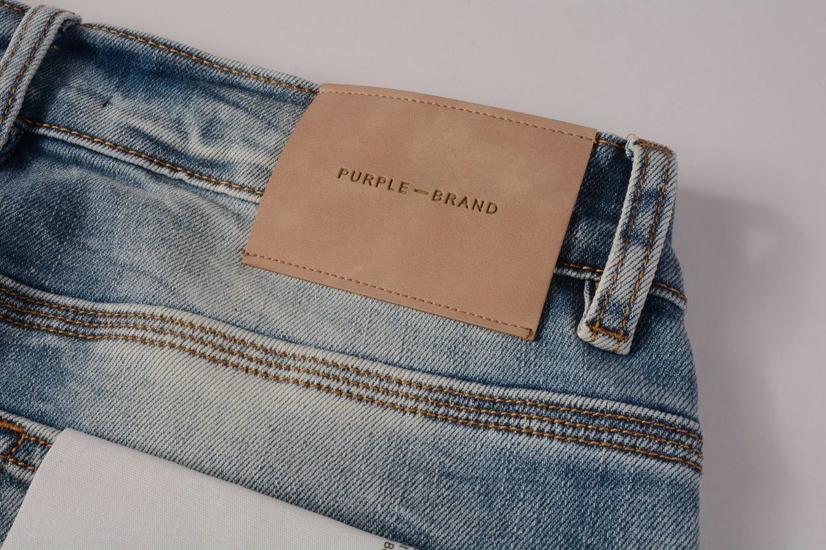 Men Streetwear Skinny Jeans Light Blue Wash with Faded Gradient Finish 9016
