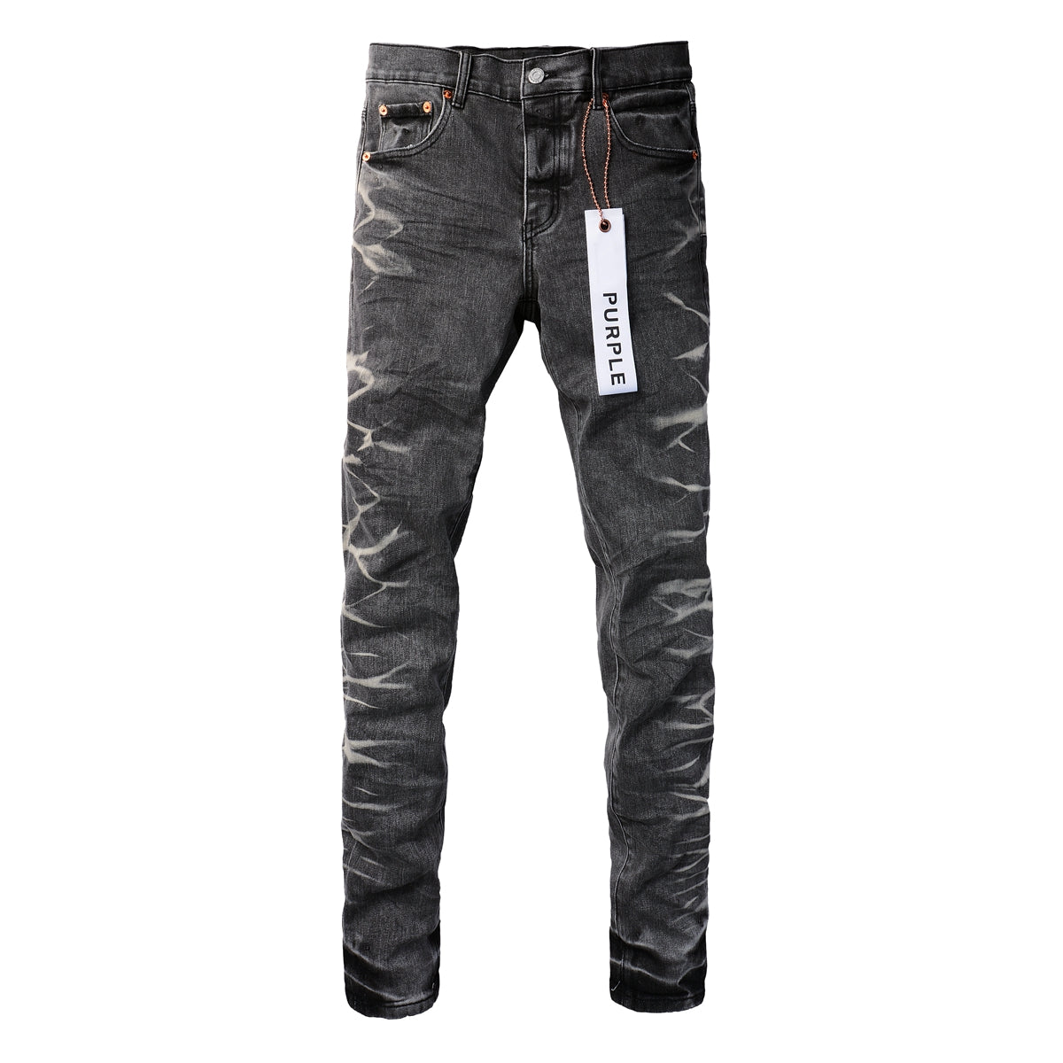 Men Streetwear Skinny Jeans Dark Gray Wash with White Marbled Texture 9056