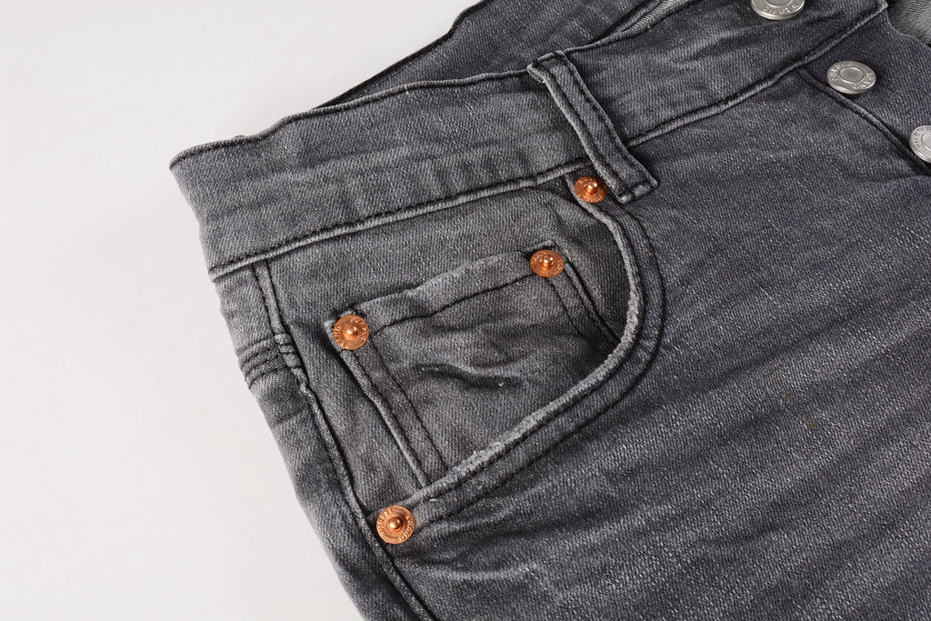 Men Streetwear Skinny Jeans Dark Gray Wash with Knee Rips and White Paint Splatter 9039