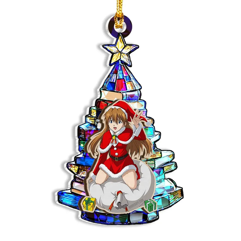 Asuka Langley Soryu Neon Genesis Evangelion Wood Shattered Glass Hologram Ornament - 8 in