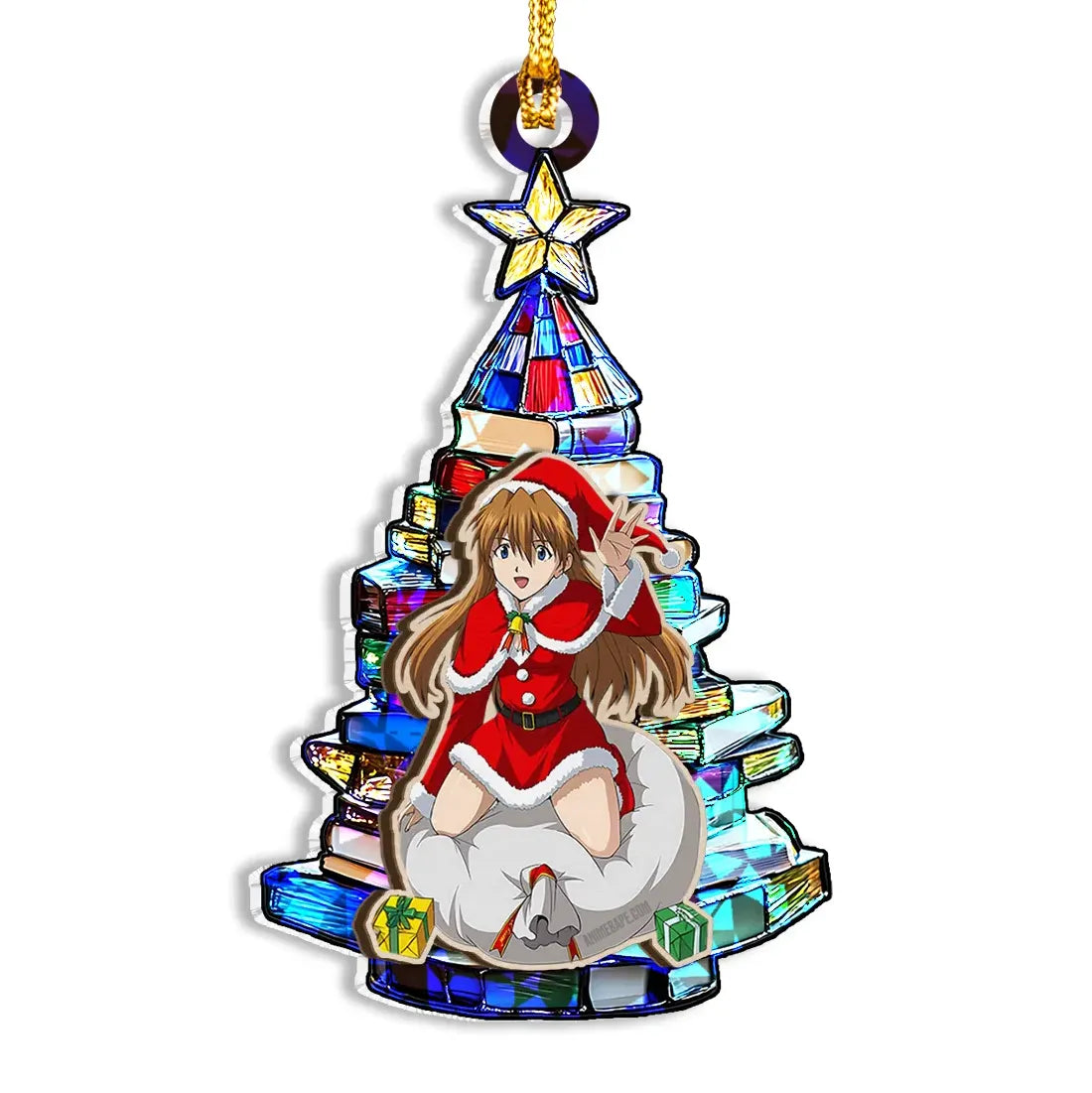 Asuka Langley Soryu Neon Genesis Evangelion Wood Shattered Glass Hologram Ornament - 8 in