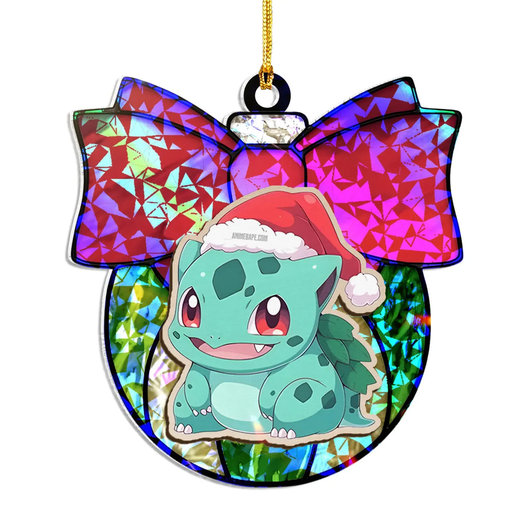 Bulbasaur Pokemon V2 Wood Shattered Glass Hologram Ornament - 8 in