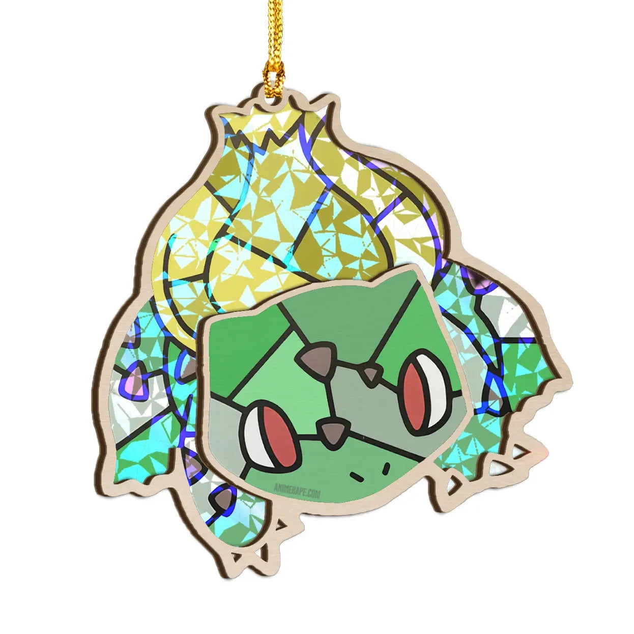 Bulbasaur Pokemon Wood Shattered Glass Hologram Ornament - 8 in