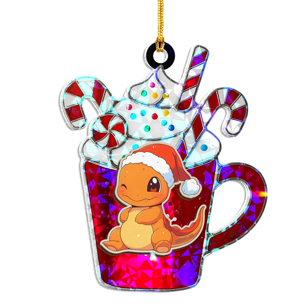 Charmander Pokemon Wood Shattered Glass Hologram Ornament - 8 in