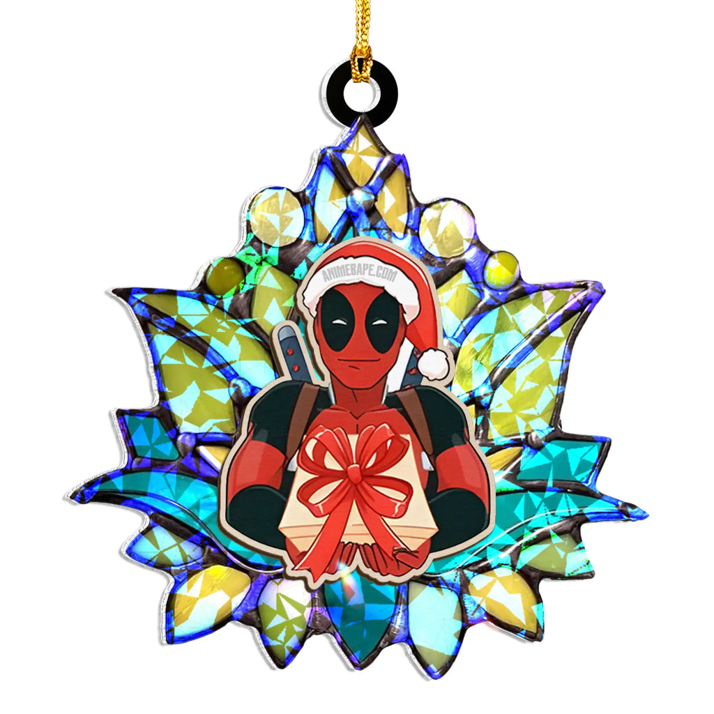 Deadpool Wood Shattered Glass Hologram Ornament - 8 in
