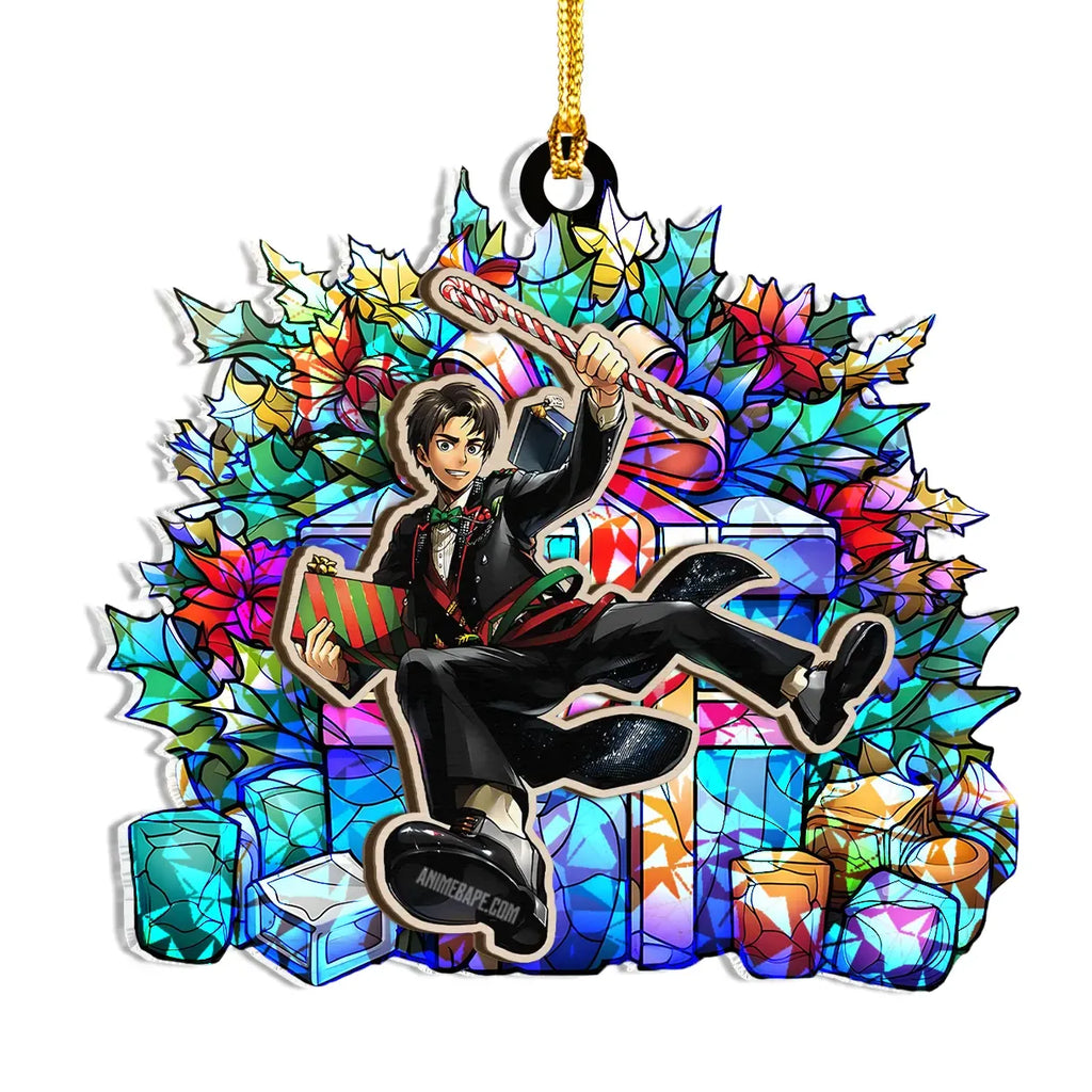 Eren Yeager Attack On Titan Wood Shattered Glass Hologram Ornament - 8 in