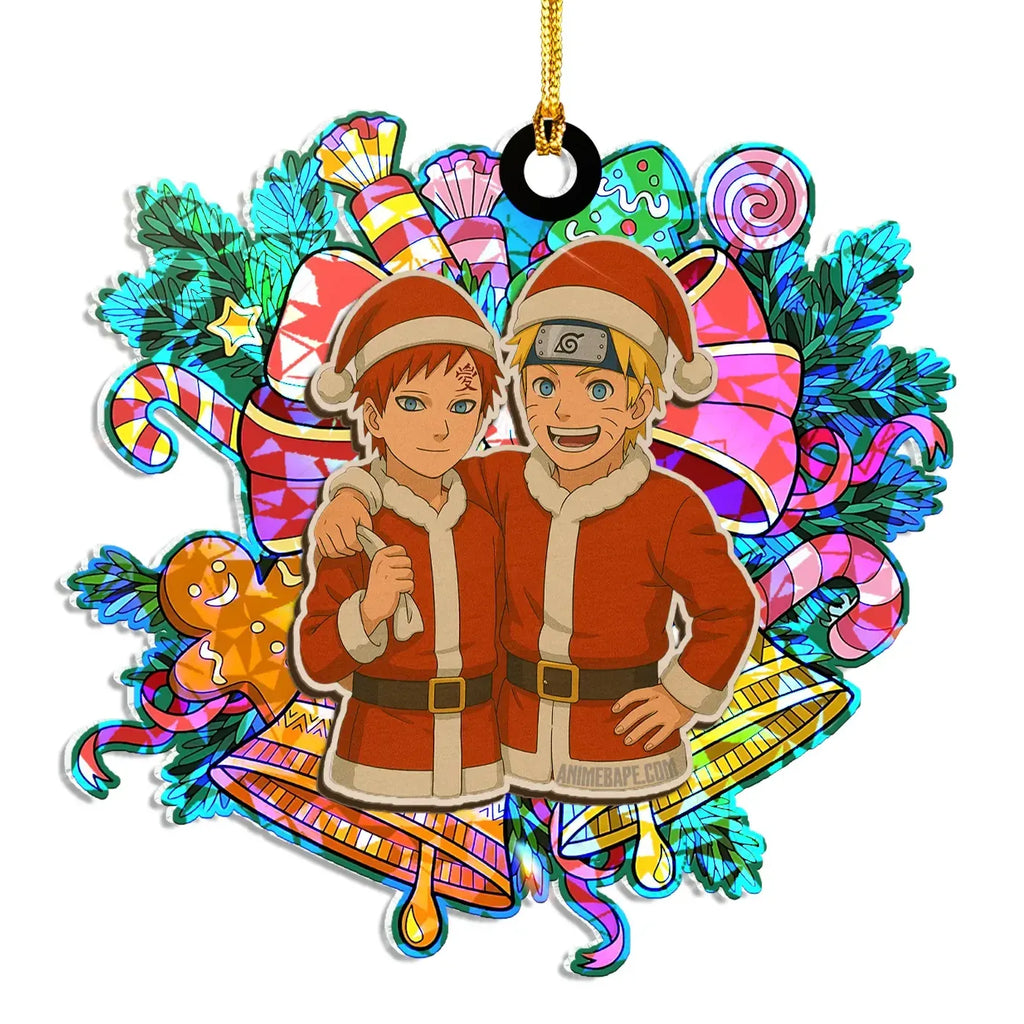 Gaara And Naruto Wood Shattered Glass Hologram Ornament - 8 in