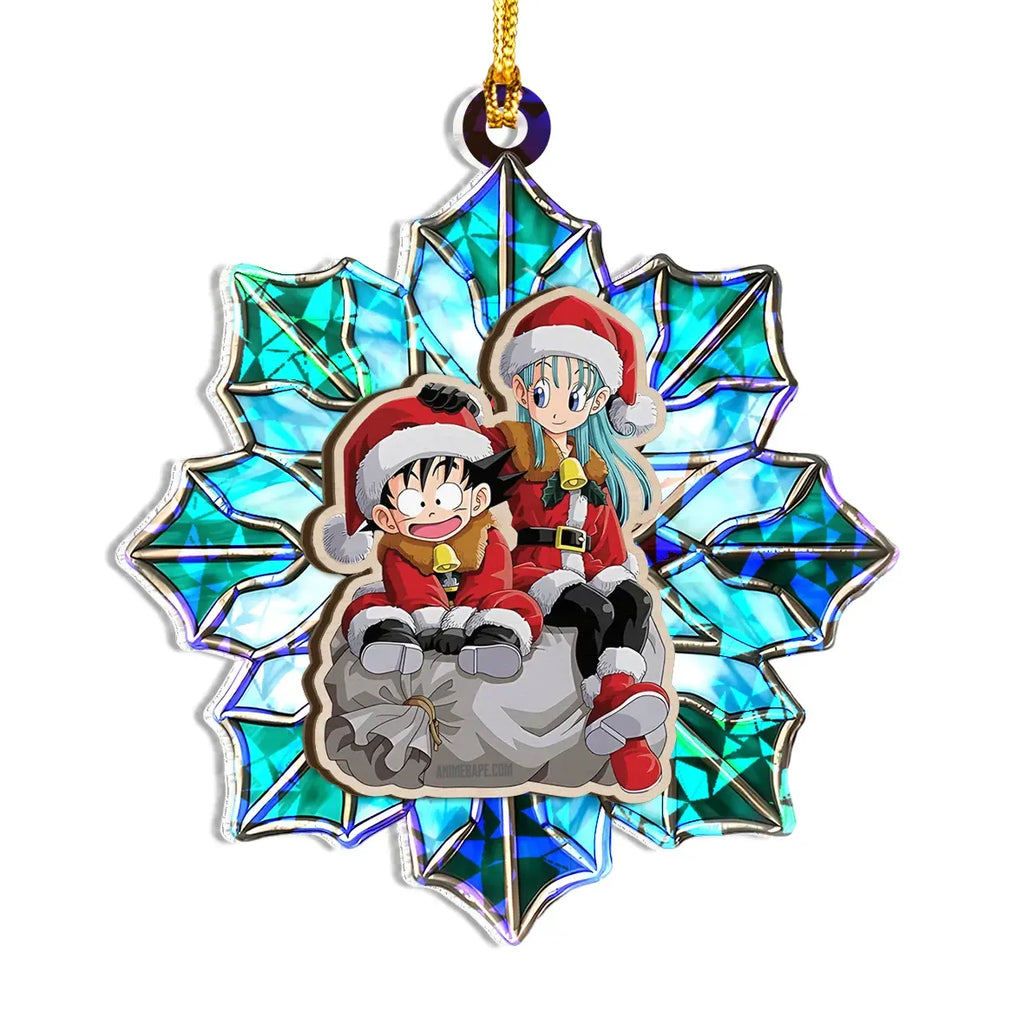 Goku Bulma Dragon Ball Wood Shattered Glass Hologram Ornament - 8 in