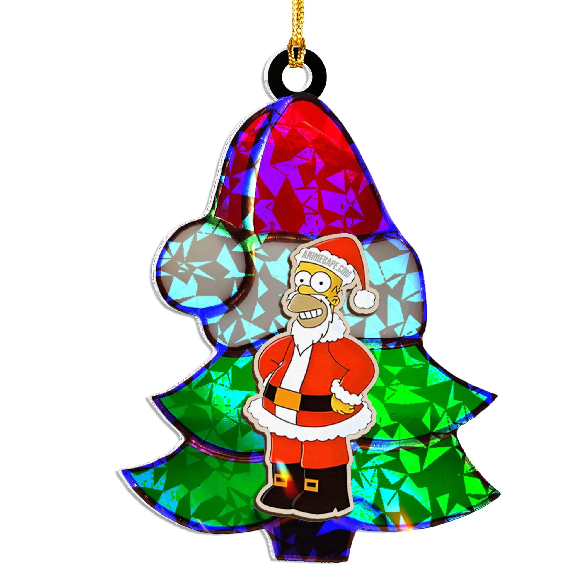 Homer Simpson The Simpsons Wood Shattered Glass Hologram Ornament - 8 in