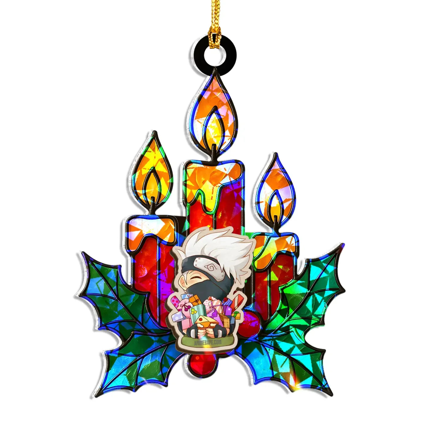 Kakashi Hatake Naruto Wood Shattered Glass Hologram Ornament - 8 in