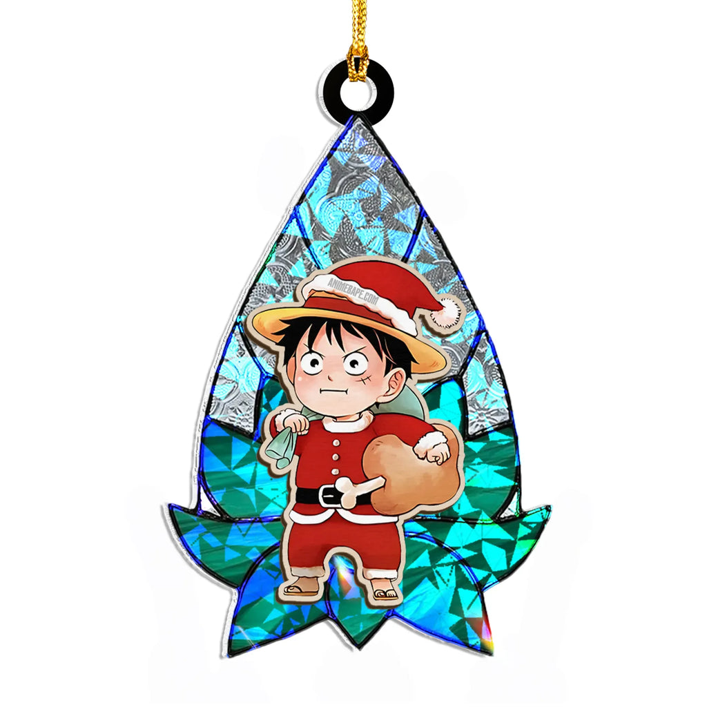 Luffy One Piece V1 Wood Shattered Glass Hologram Ornament - 8 in