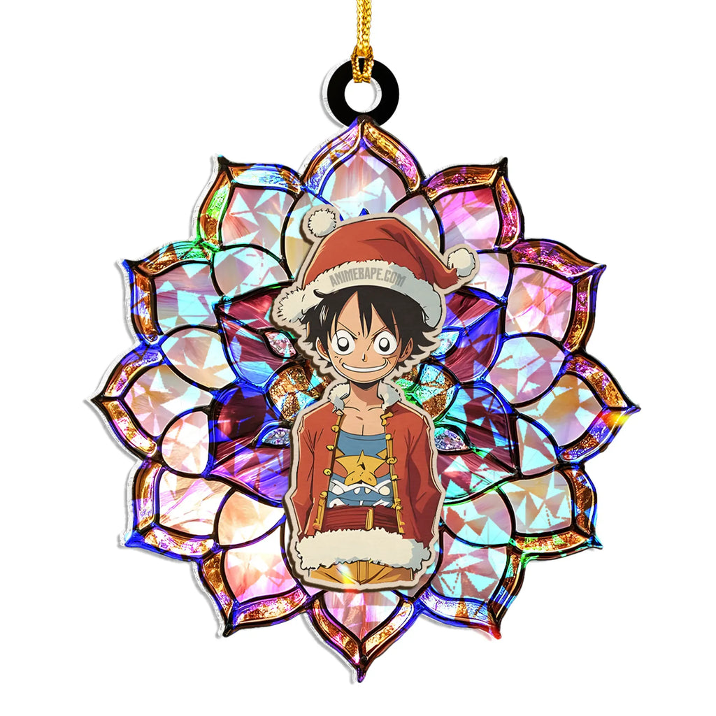 Luffy One Piece V2 Wood Shattered Glass Hologram Ornament - 8 in