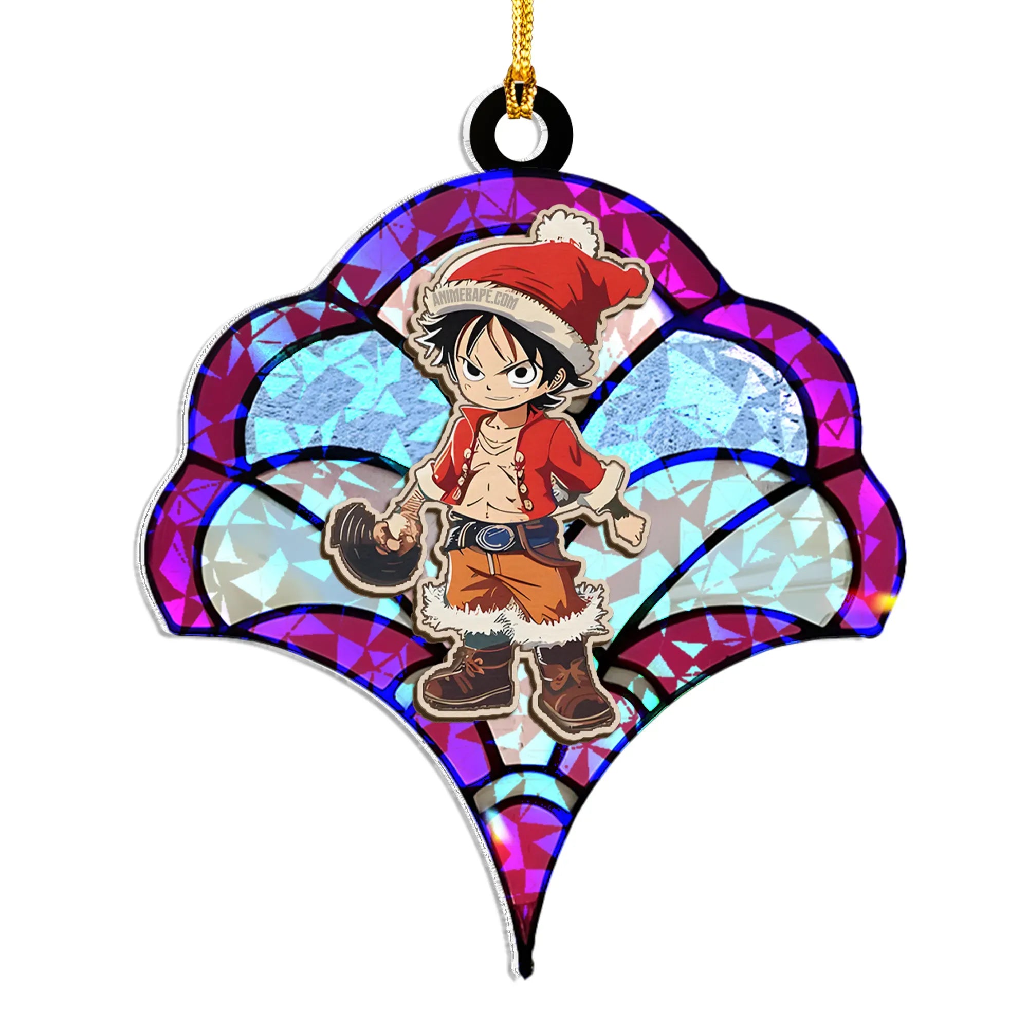 Luffy One Piece V3 Wood Shattered Glass Hologram Ornament - 8 in