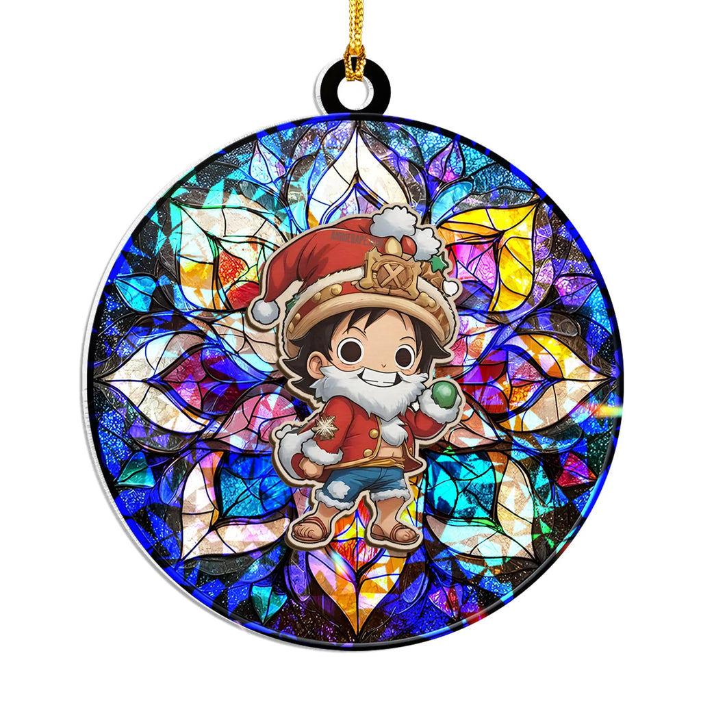Luffy One Piece V4 Wood Shattered Glass Hologram Ornament - 8 in