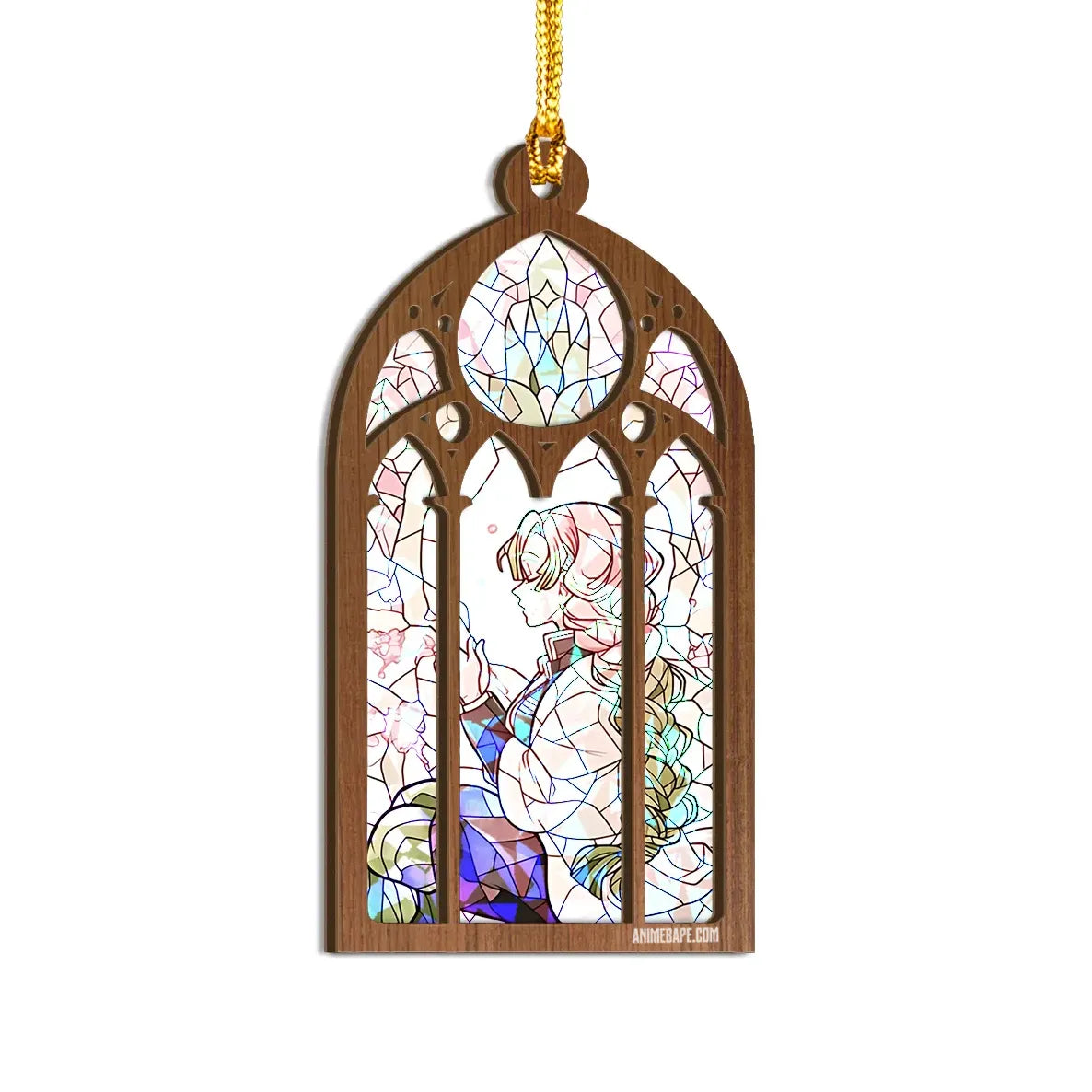 Mitsuri Kanroji Demon Slayer Wood Shattered Glass Hologram Ornament - 8 in