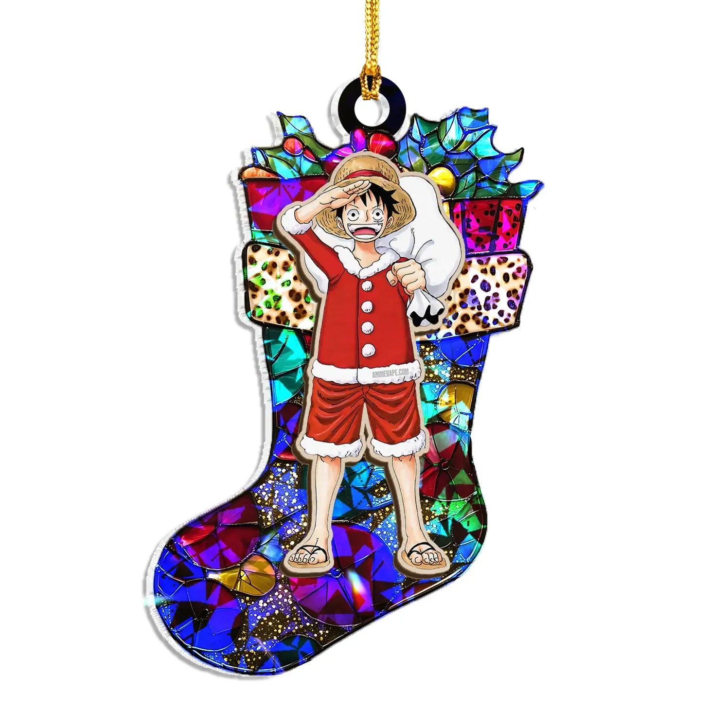 Monkey D. Luffy One Piece V2 Wood Shattered Glass Hologram Ornament - 8 in