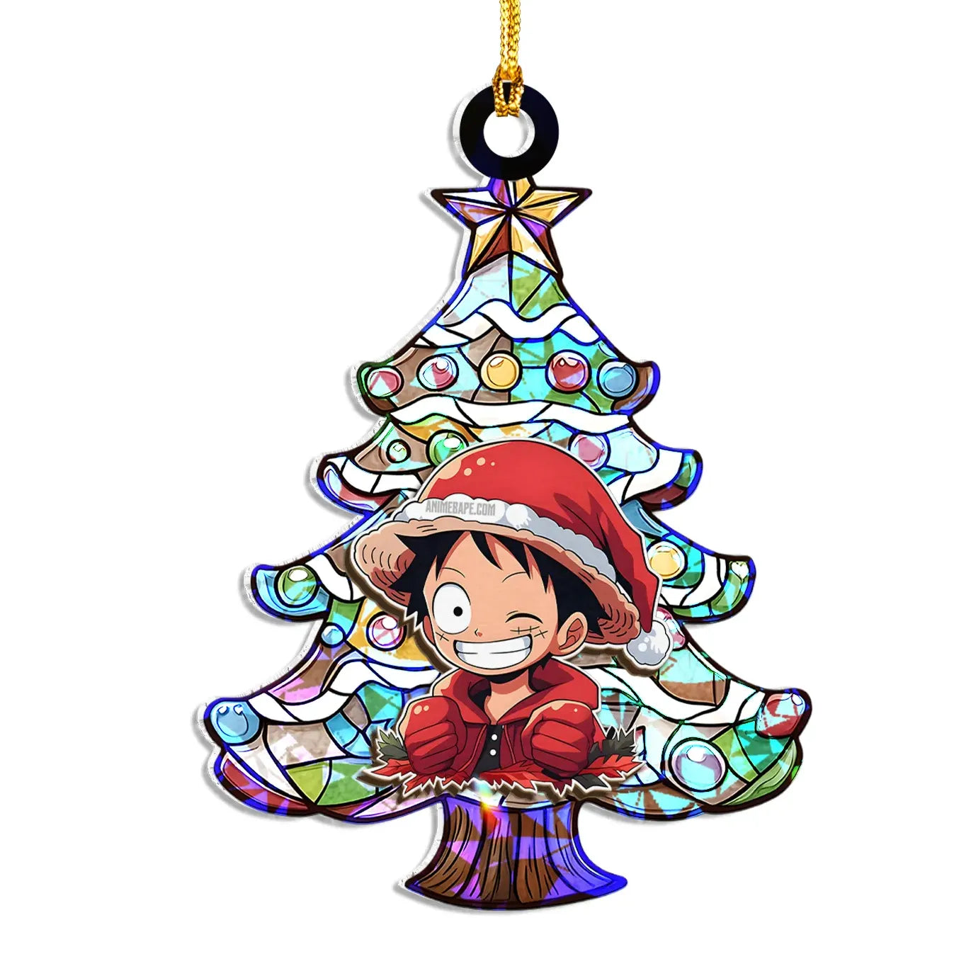 Monkey D. Luffy One Piece V4 Wood Shattered Glass Hologram Ornament - 8 in