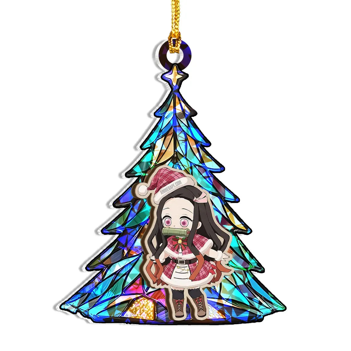 Nezuko Kamado Demon Slayer V2 Wood Shattered Glass Hologram Ornament - 8 in