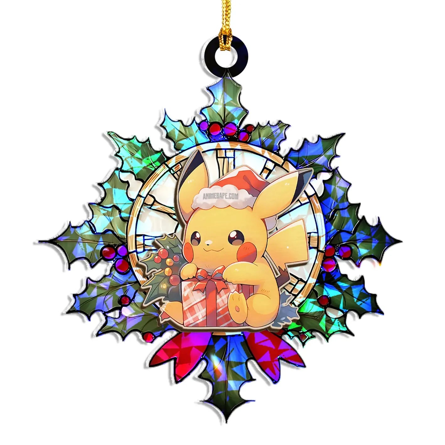 Pikachu Pokemon V2 Wood Shattered Glass Hologram Ornament - 8 in