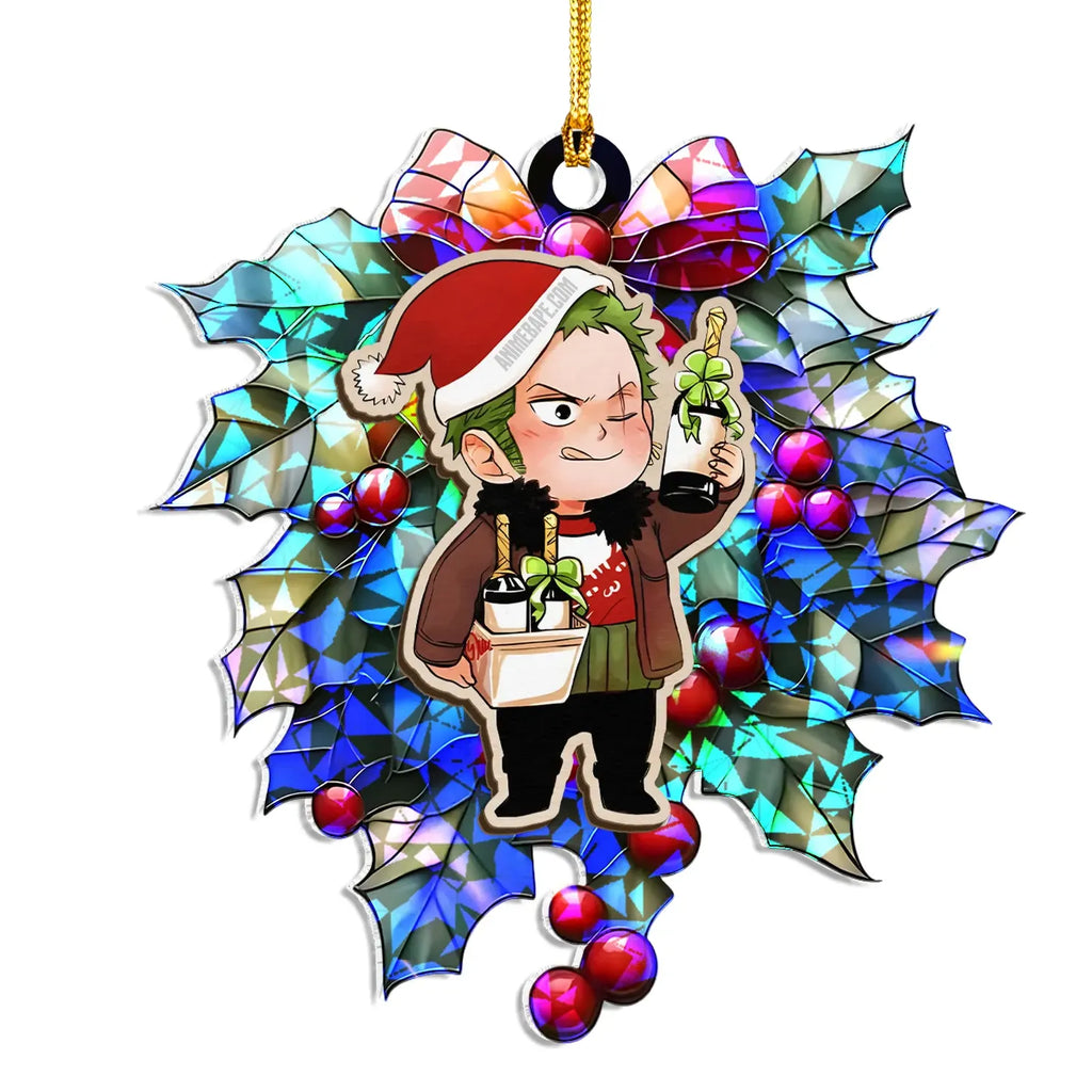 Roronoa Zoro One Piece Wood Shattered Glass Hologram Ornament - 8 in