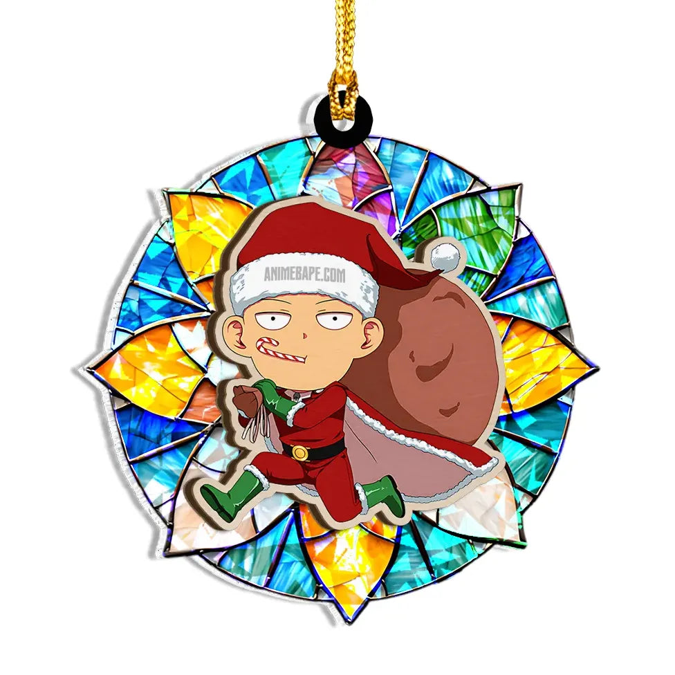 Saitama One Punch Man Wood Shattered Glass Hologram Ornament - 8 in
