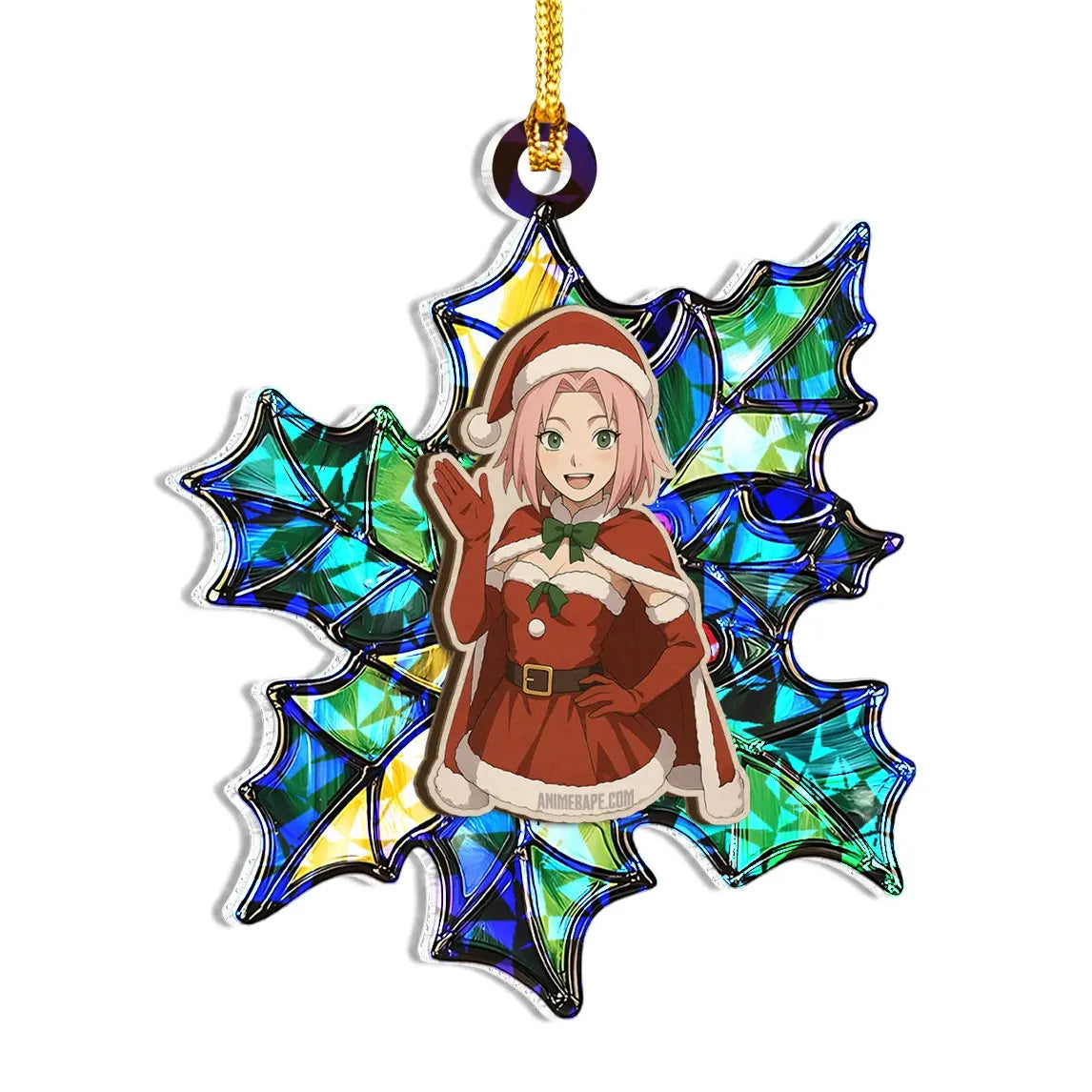 Sakura Haruno Naruto Wood Shattered Glass Hologram Ornament - 8 in