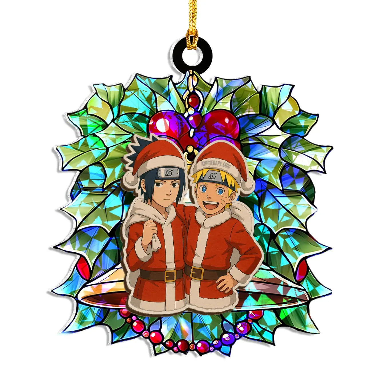 Sasuke And Naruto Wood Shattered Glass Hologram Ornament - 8 in