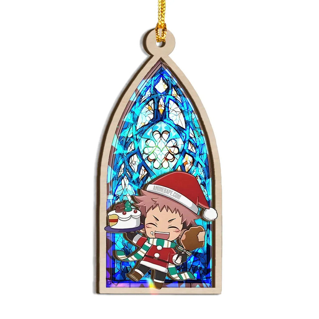 Yuji Itadori Jujutsu Kaisen Wood Shattered Glass Hologram Ornament - 8 in