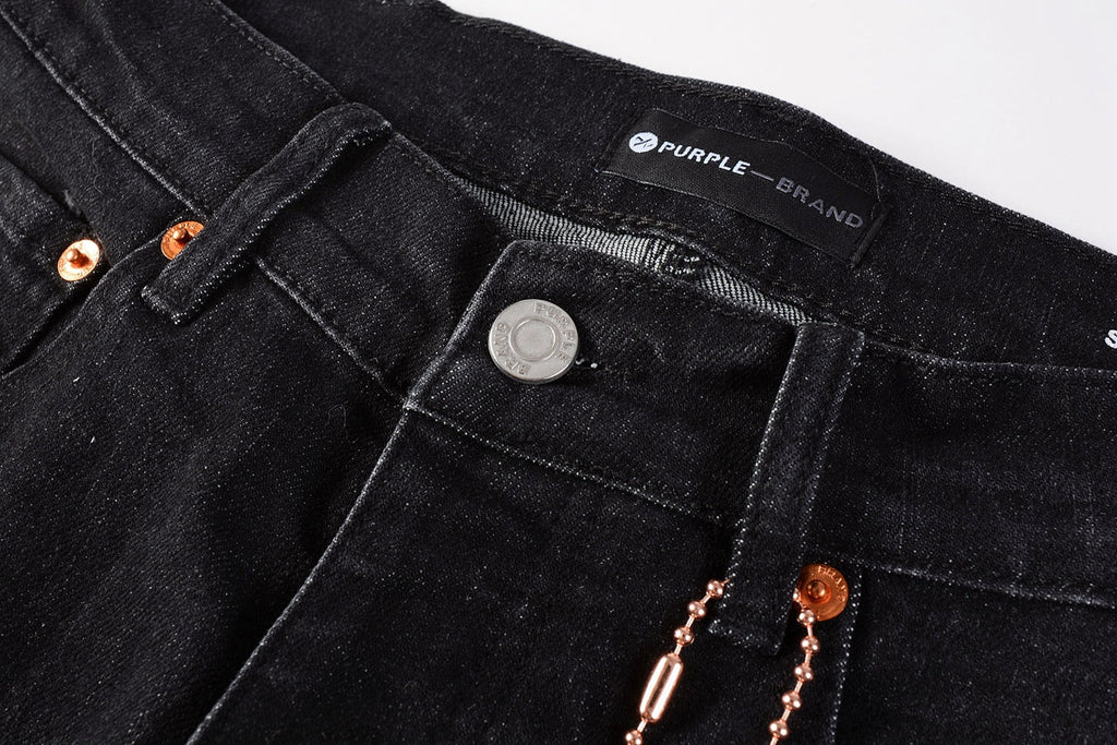 Men Streetwear Skinny Jeans Black Wash with Knee Rips and White Paint Specks 9035