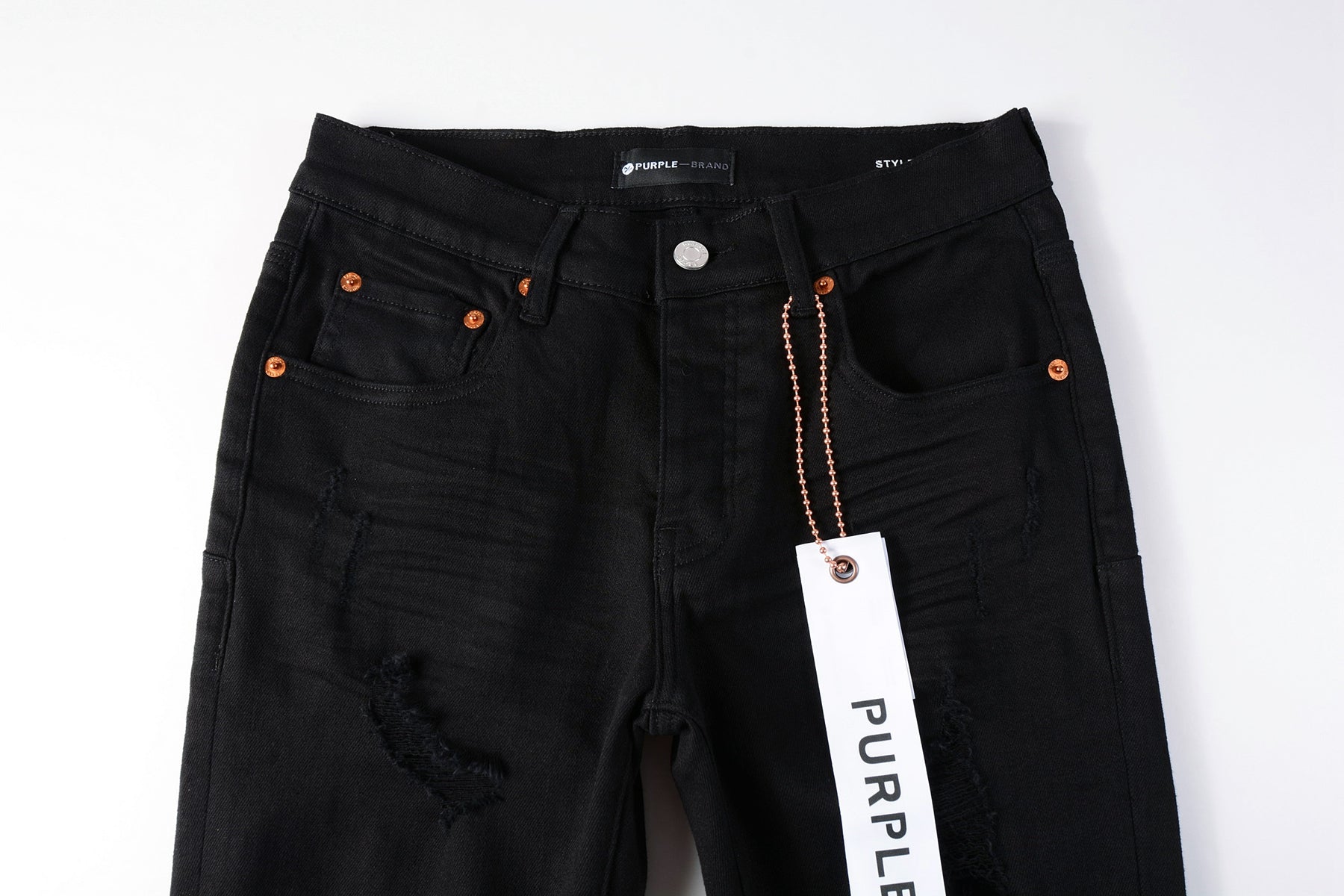 Men Streetwear Skinny Jeans Black Wash with Distressed Rip Details 9022