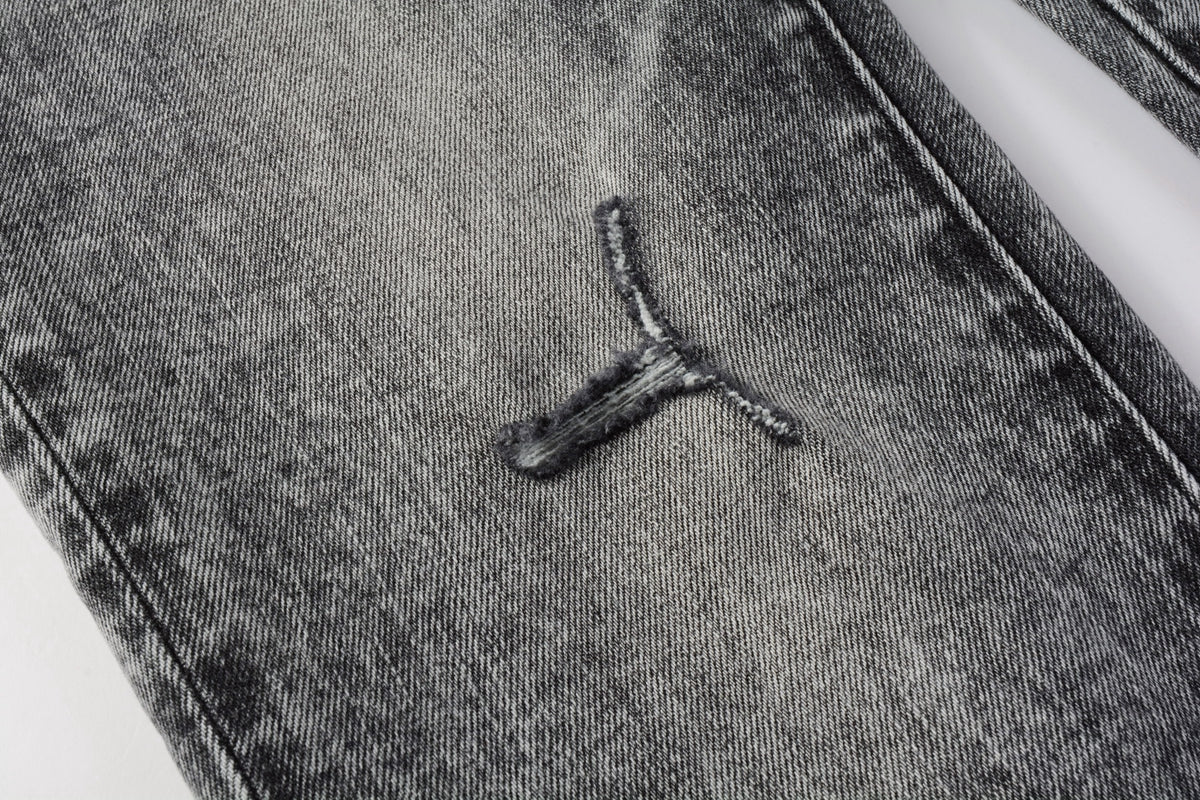 Men Distressed Grey Washed skinny Jeans Ripped Scratch style 9105