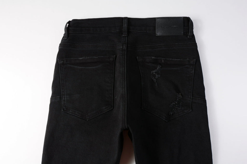 Men Distressed Black Skinny Jeans with Heavy Ripped Design and Grunge Streetwear Vibe 9108
