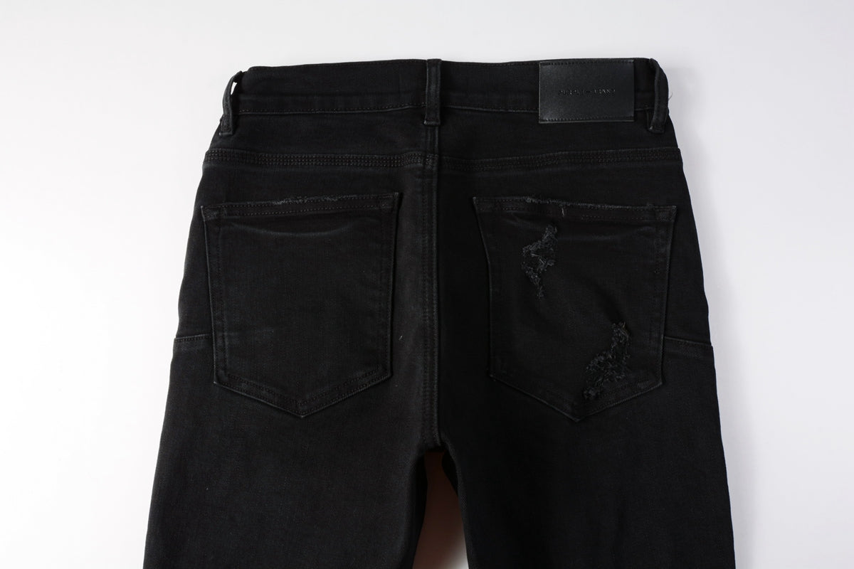Men Distressed Black Skinny Jeans with Heavy Ripped Design and Grunge Streetwear Vibe 9108