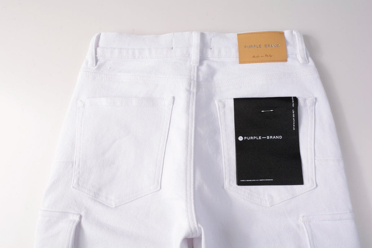 Men Streetwear White Cargo Denim Shorts with Multiple Pockets and Raw Hem 5082