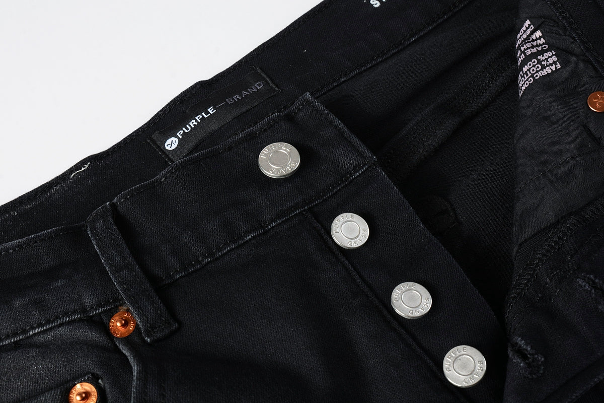 Men Streetwear Skinny Jeans Black Fade Wash with White Paint Splatter and Distressed Rips 9002