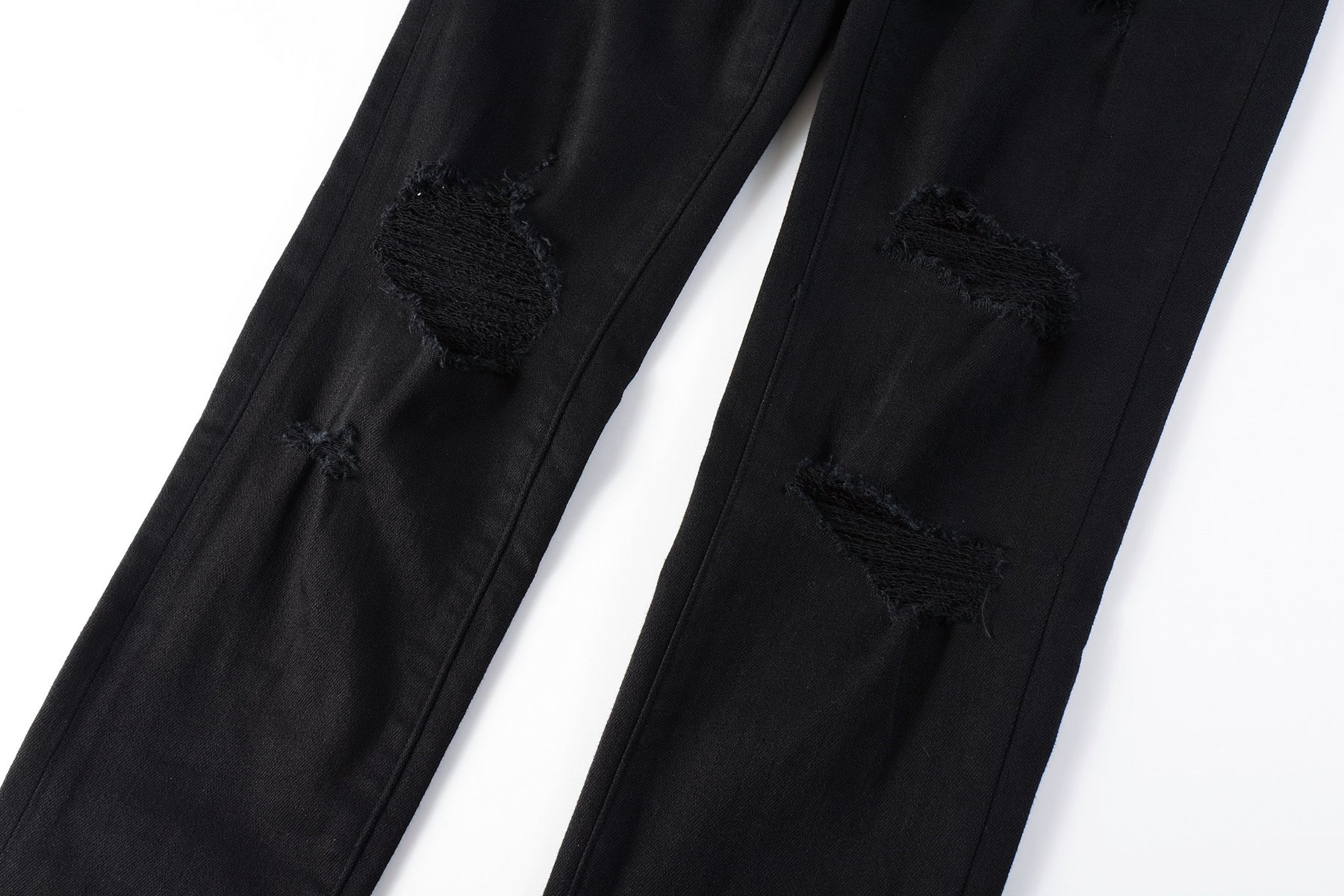 Men Streetwear Skinny Jeans Black Wash with Distressed Rip Details 9022