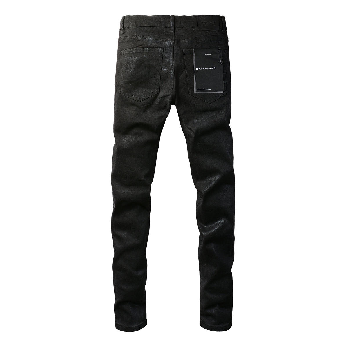 Men Streetwear Skinny Jeans Black Wash with Subtle Sheen and Tag Accent 9082