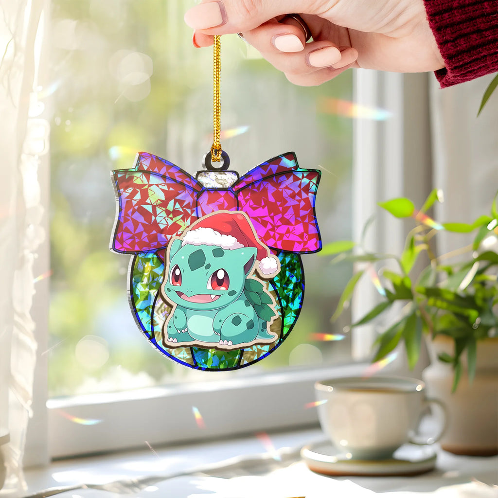 Bulbasaur Pokemon V2 Wood Shattered Glass Hologram Ornament - 5 in