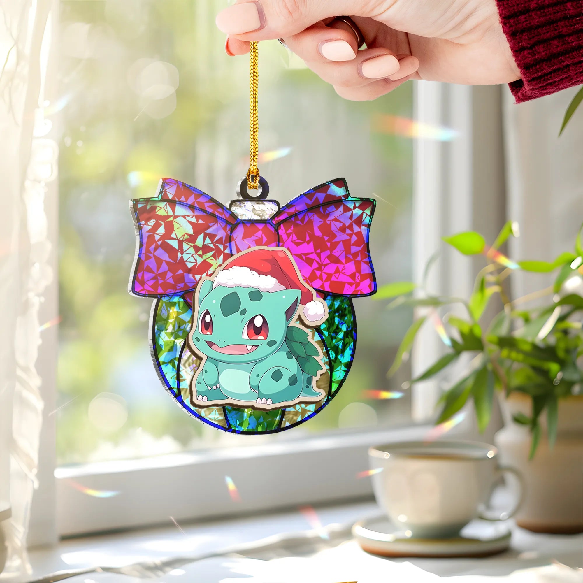 Bulbasaur Pokemon V2 Wood Shattered Glass Hologram Ornament - 5 in