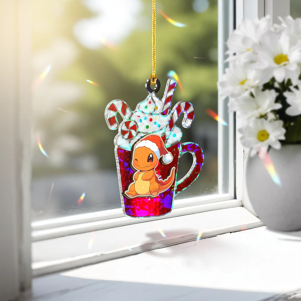 Charmander Pokemon Wood Shattered Glass Hologram Ornament - 5 in